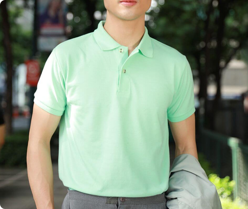 Man wearing a customized polo shirt