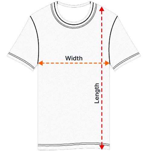 Shirt measurement guide showing width and length