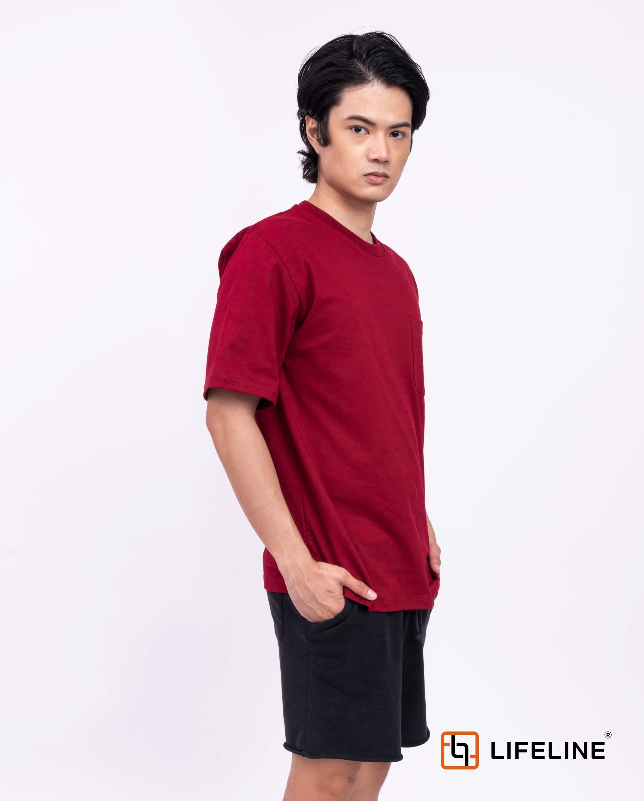 Lifeline Oversized Shirt with Pocket (Berry Red)