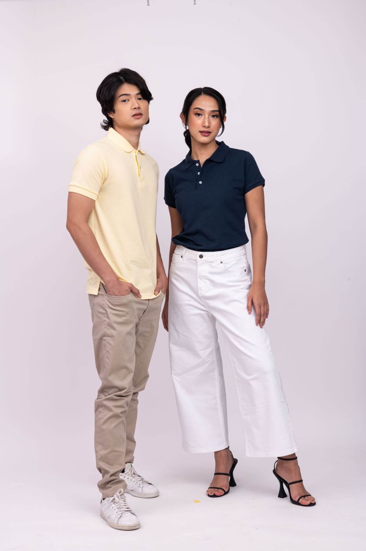 Navy Blue Polo Shirt with White Jeans