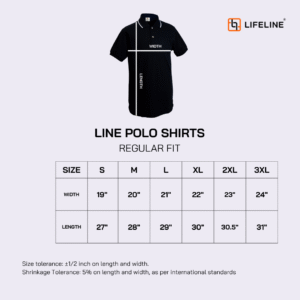 Lifeline Line Polo Shirt Size Chart