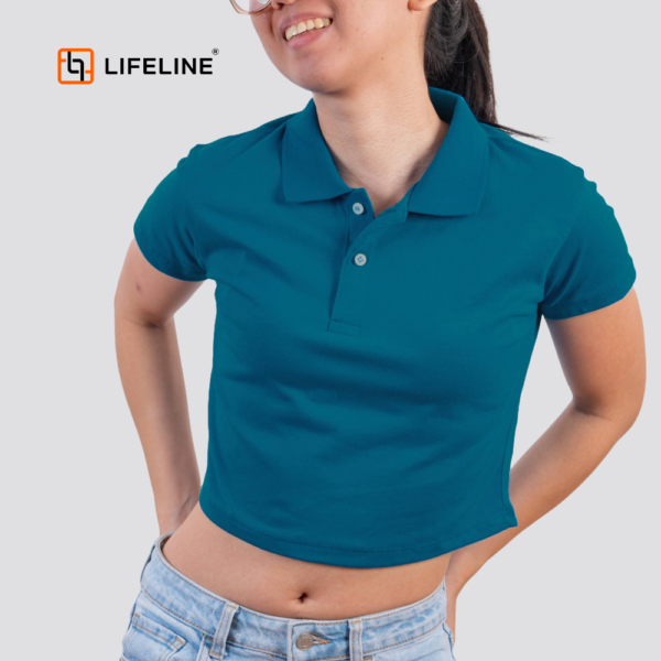 Lifeline Crop Top Polo Shirt (Bermuda Blue)