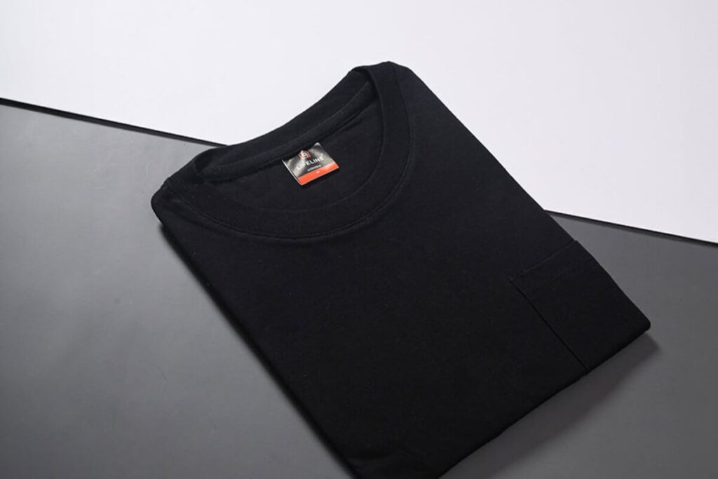 Folded black Lifeline round neck shirt with chest pocket and collar detail